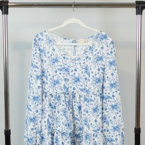 Blue and White Floral Dress (M)